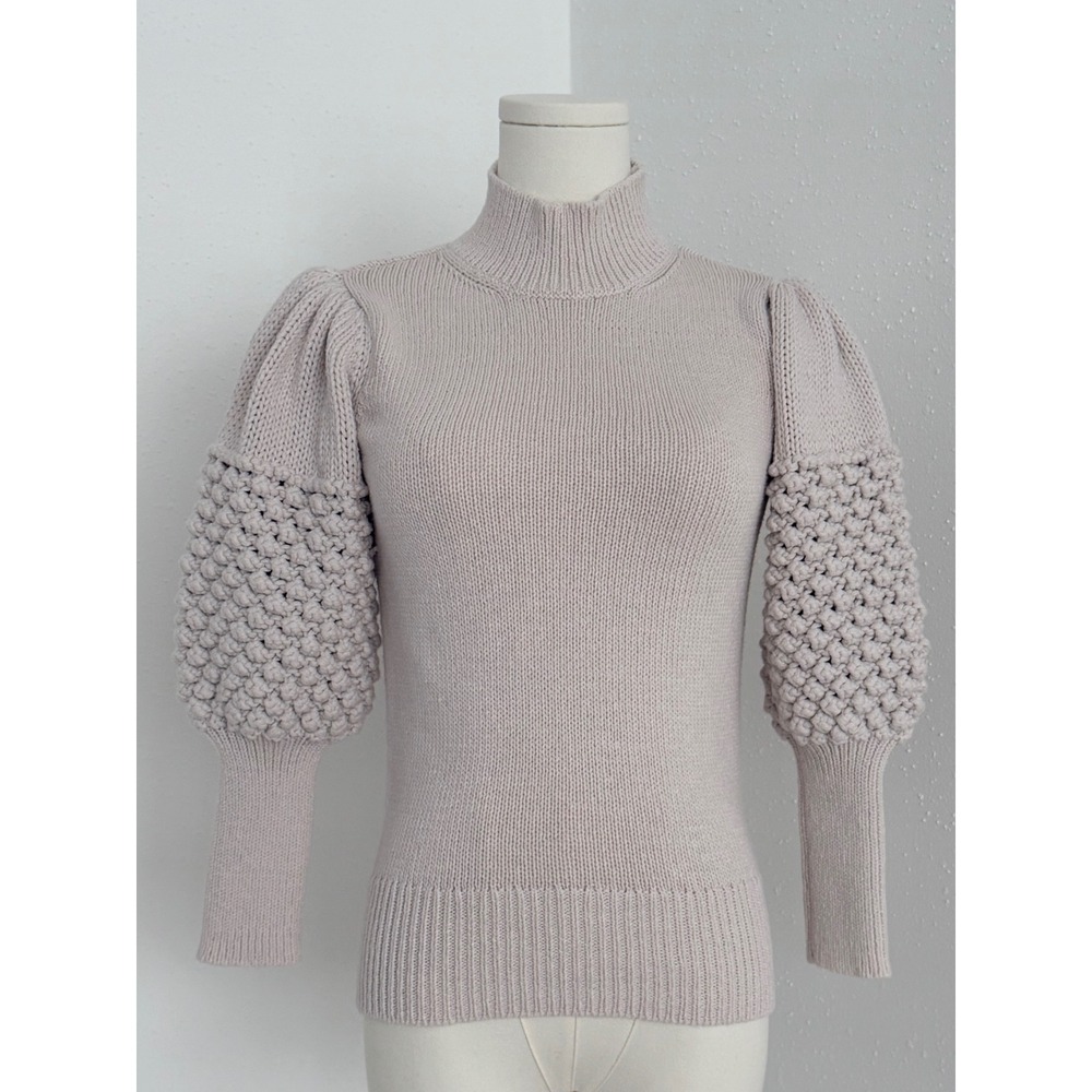 Trina Turk Bellanca Cream Knit Sweater Crochet Puff Sleeve (XS)